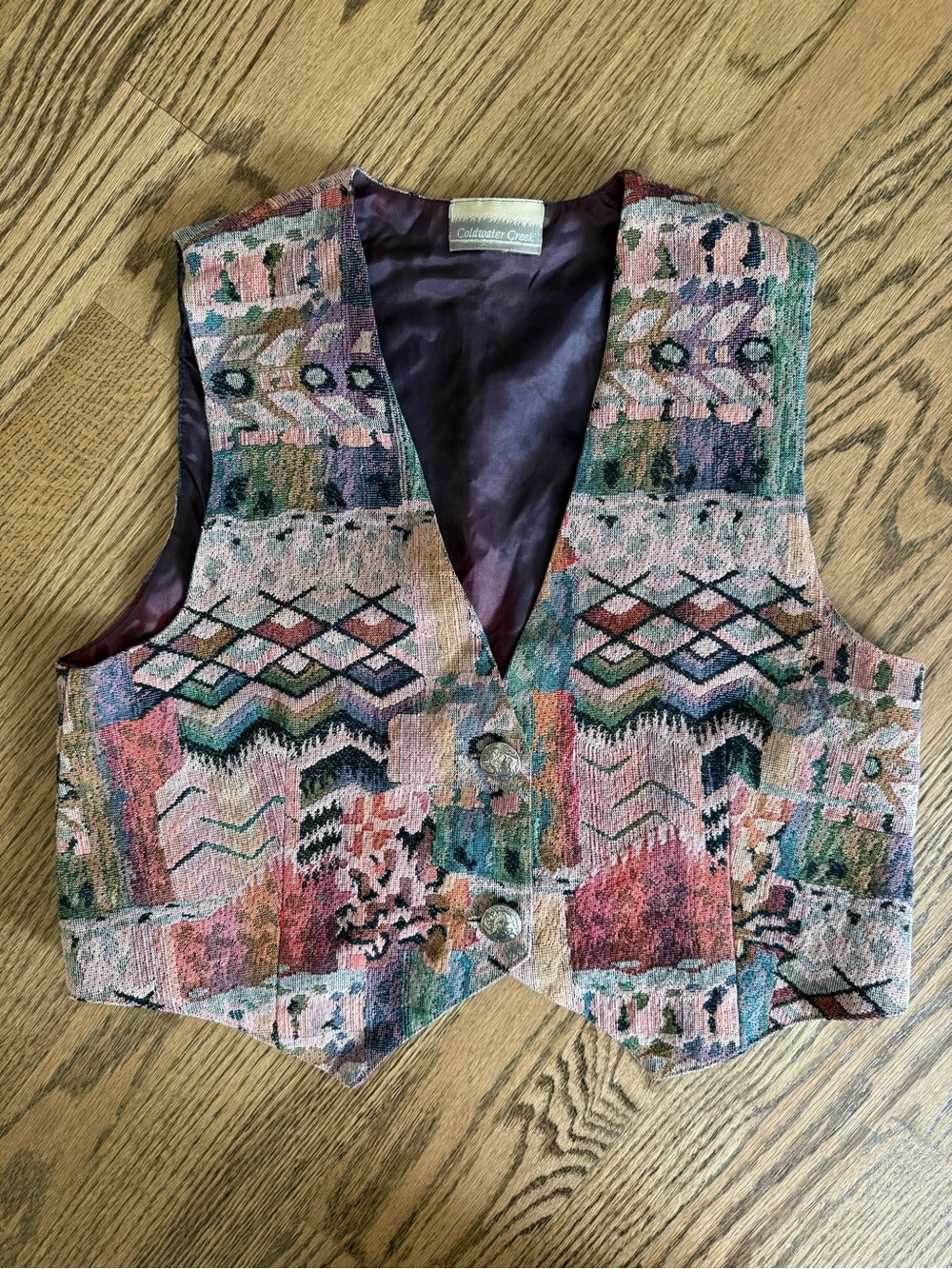 Coldwater Creek Burgundy and Cream Tapestry Vest